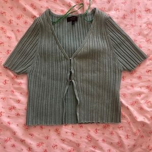 Green knit front tie crop